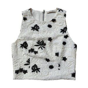 Alice & Olivia Tru Guipure Lace Sleeveless Top Size 2 Black and White